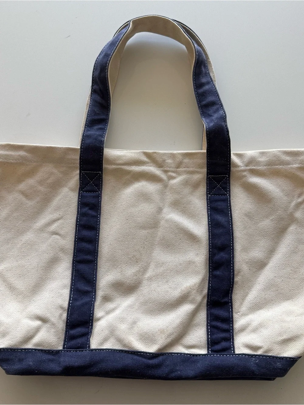 Sporty & Rich Cream Canvas Tote with Navy Trim and Logo